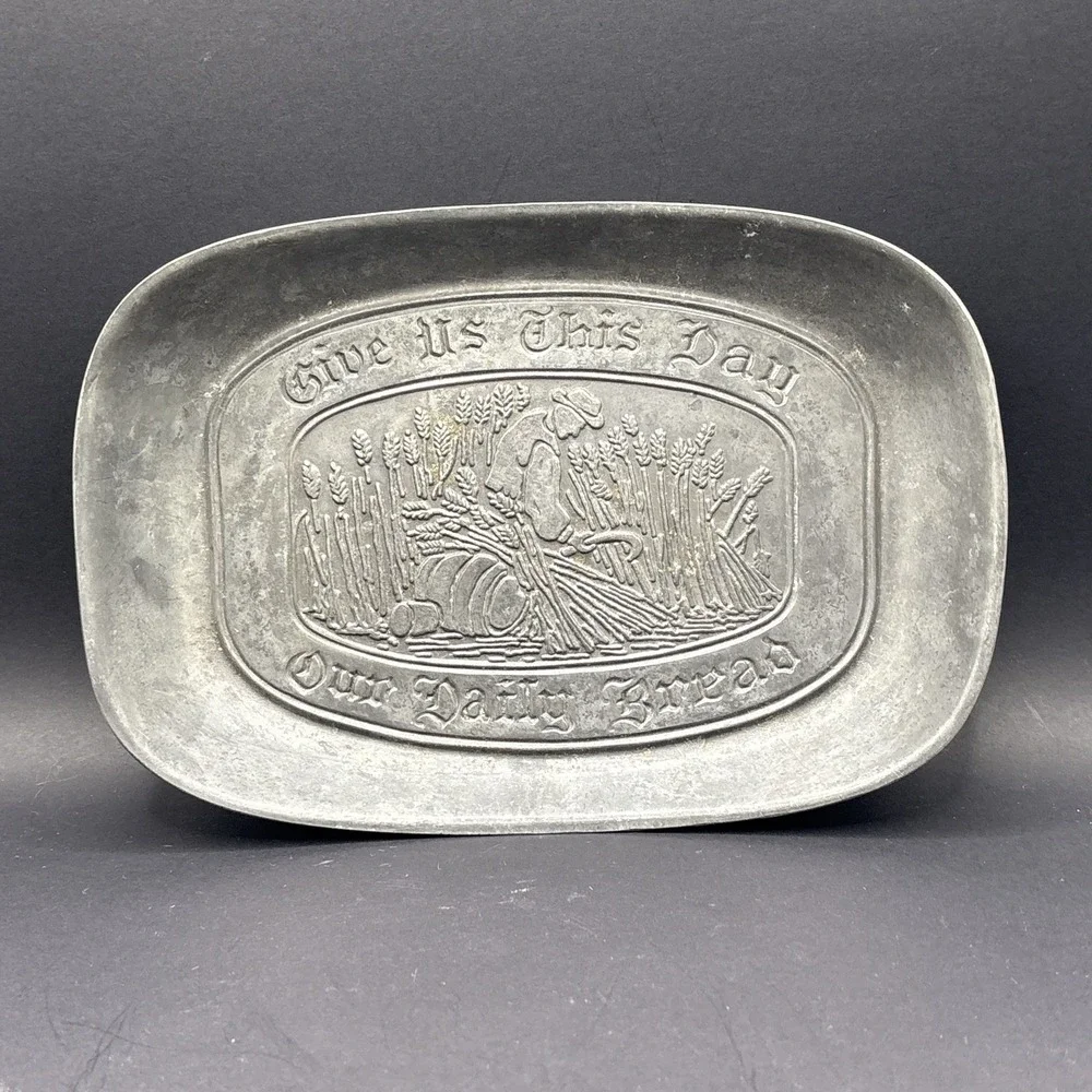 Vintage Pewter-Look Metalware Lot - Guardian Service Pot & Duratale Platter